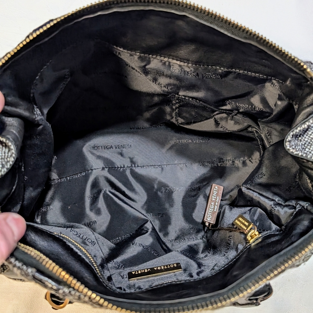 Botegga Veneta Dark Grey Wool And Black Leather Satchel - Picture 11 of 11